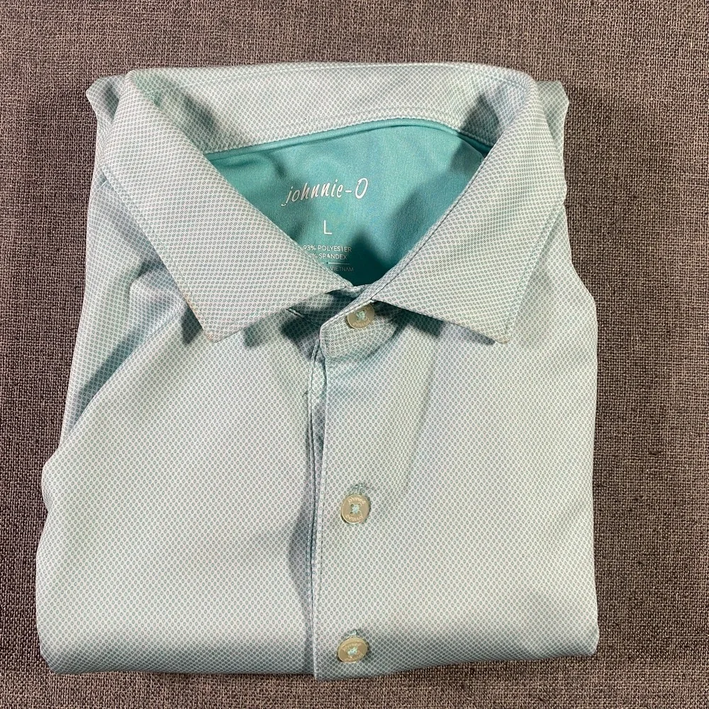 Johnnie-O Poe Geometric Golf Polo Shirt Mens Size Large Blue Performance